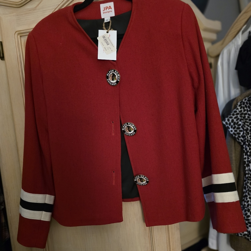 Blackhawk Fans! Rare, hand made Red wool Chicago Blackhawks Jacket. Never Worn!